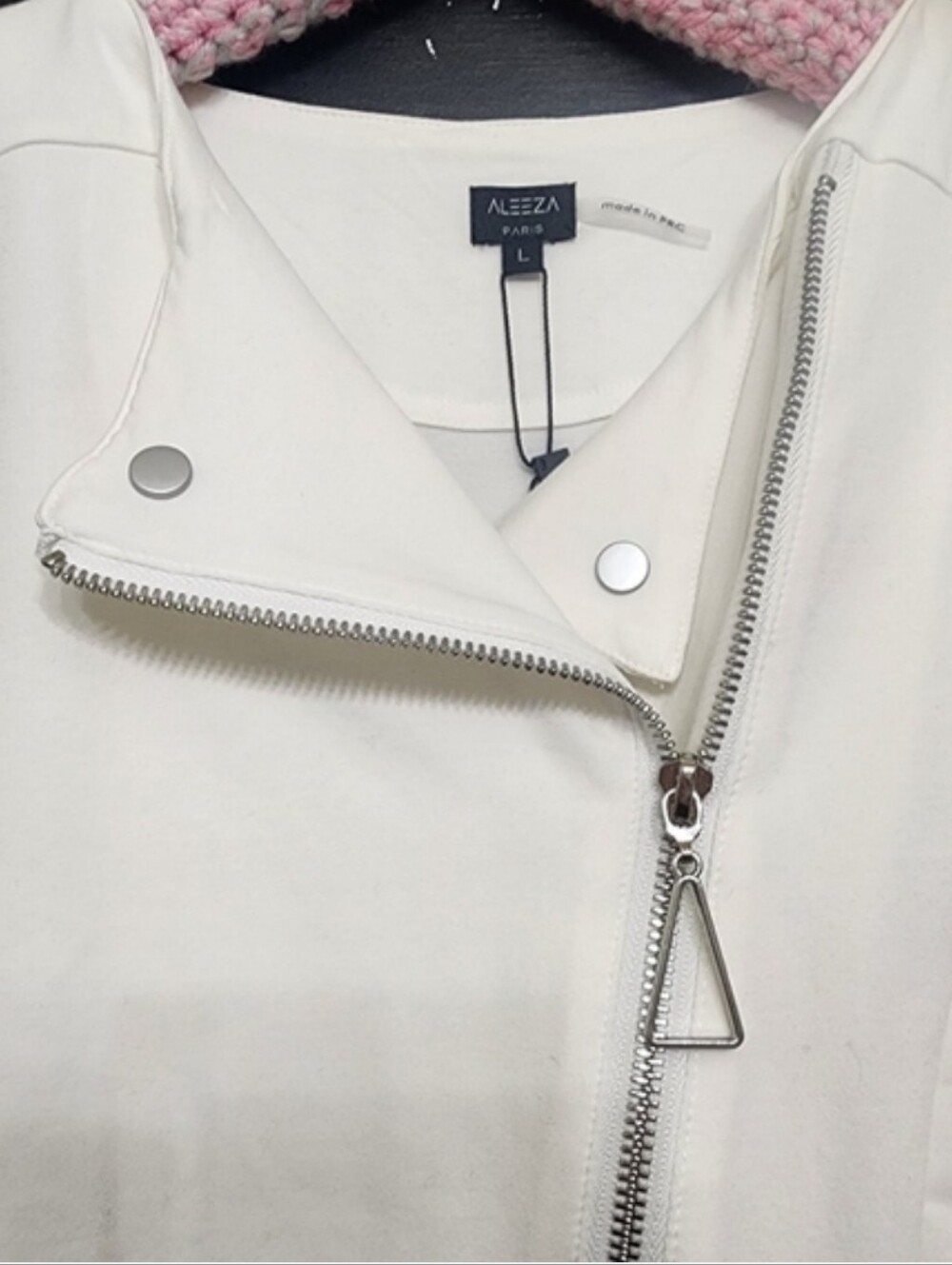 Aleeza Paris Naomi Stretch Ivory White Biker Jacket Top Moto Crop Large NWT - Picture 6 of 12